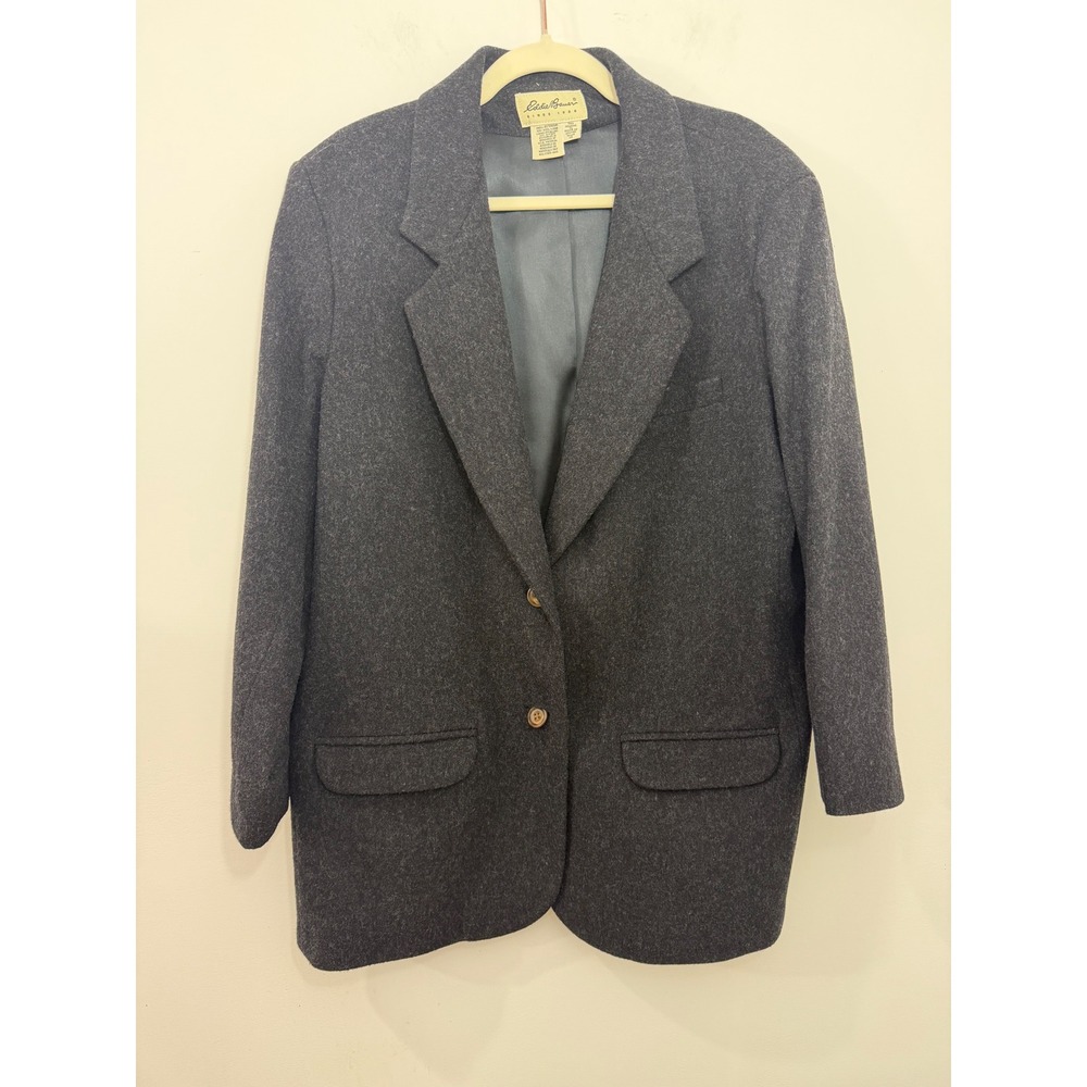 Eddie Bauer Womens XL Tall Wool Blazer Jacket Charcoal Gray Vintage N-225